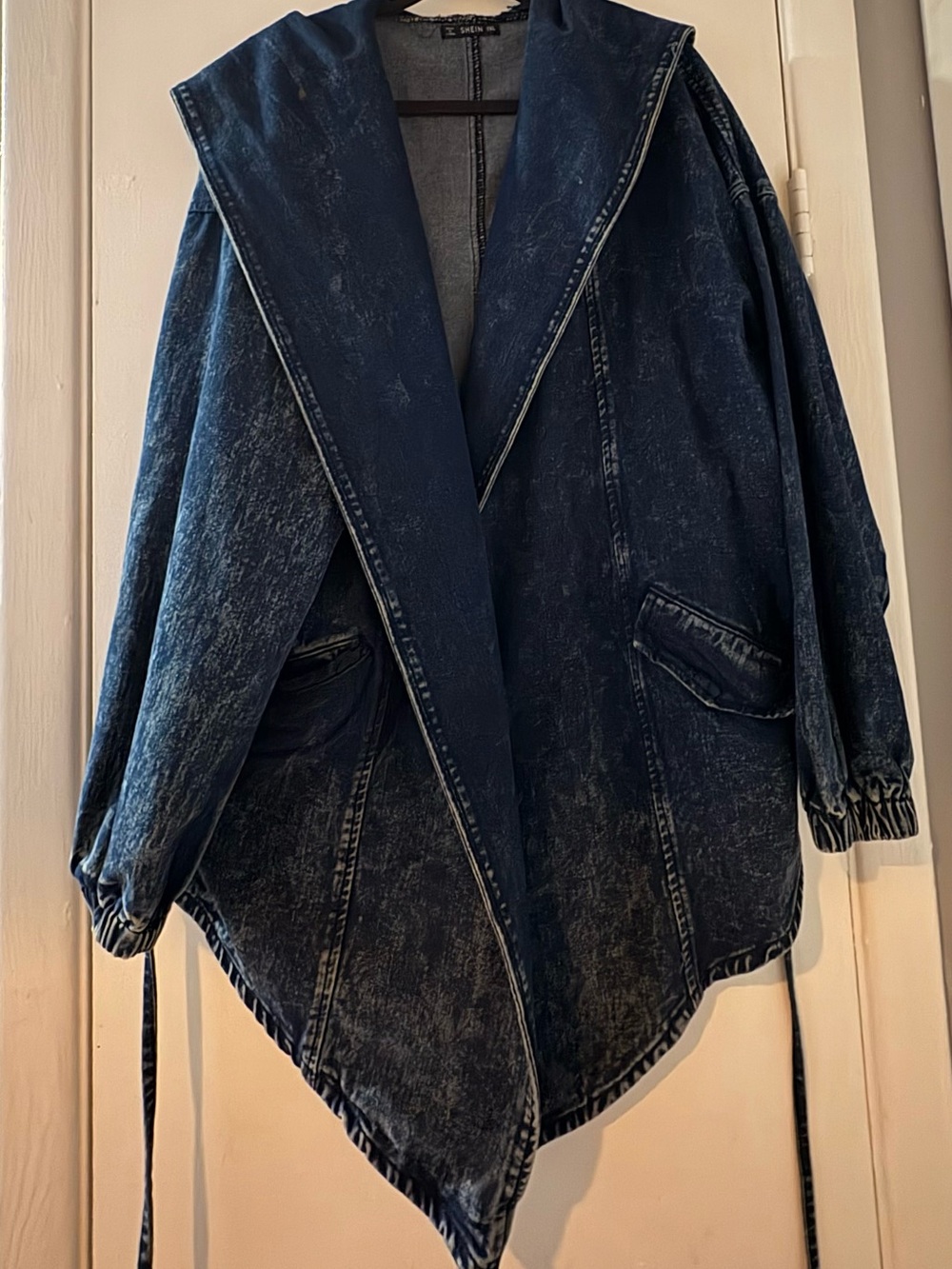 SHEIN Dark Washed Blue Hooded Denim Jacket
